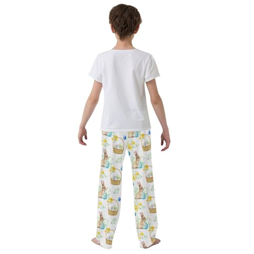 ZZXXB Bunny Easter Eggs Boys Long Pants Soft Trousers Elastic Waist Kids Lounge Bottoms with Pockets S-XL3