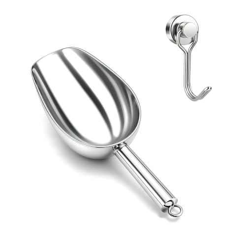 Wapodeai 6oz Stainless Steel Ice Scoop for Freezer with Magnetic Hook
