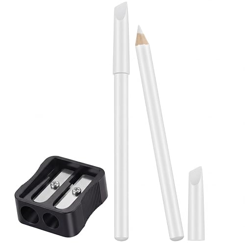 Maitys 2 Pieces White Nail Pencil and Pencil Sharpener Set 2 In1 Nail Whitening Under French Fingernail with Cuticle Pusher and Handheld Sharpener for DIY Art Manicure Supplies