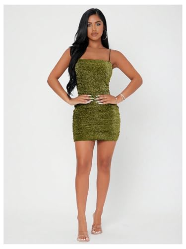 Image of Floerns Women's Glitter Sleeveless Ruched Party Clubwear Bodycon Mini Dress
