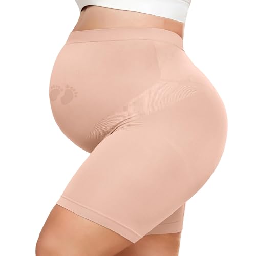 Y25D Maternity Shapewear for Under Dresses，Over Belly Pregnancy Underwear Mid-Thigh High Waist Shorts Panties for Baby Shower Pink - image 1