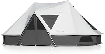 large canvas tent with stove