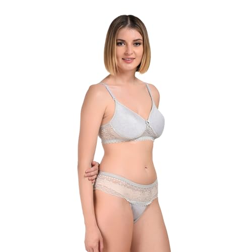 Image of UNITRUST Women's Padded Bra & Panty Set - Soft Stretchable Fabric with Lace Design | Stylish & Comfortable Lingerie
