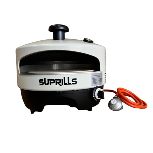 Suprills Pizza Oven for Outdoors with 2 Burners Includes Pizza Stone, Stainless Steel Gas BBQ Table Top, Temperature Gauge - Fired with Gas Suitable for up to 16" Pizzas semi commercial