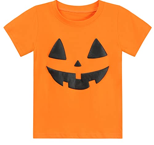 Toddler Little Boy Girl Halloween Shirt Kid Pumpkin Face Glow in The Dark Skeleton Truck Tshirt Short Sleeve Tee Top