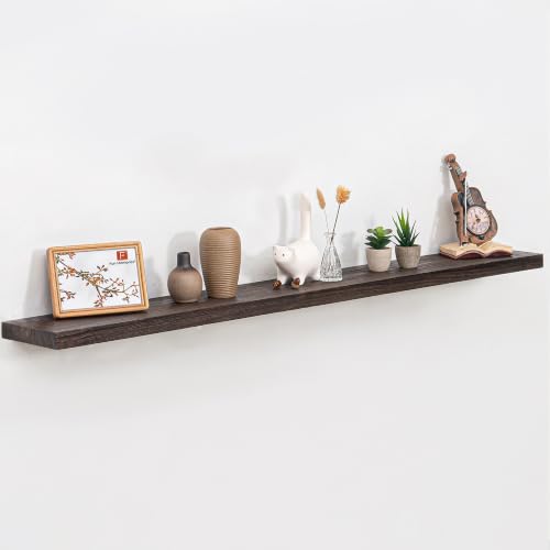 Image of Fun Memories Floating Shelves for Wall, 60 inchx9.3 inch Rustic Solid Elm Wood Wall Shelves, Heavy-Duty Floating Shelves with Invisible Brackets for Living Room, Bedroom, and Kitchen, Walnut Finish