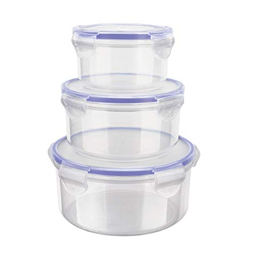 Conjunto com 3 potes Herméticos Redondo Azul, PLA3635-AZ, Euro Home
