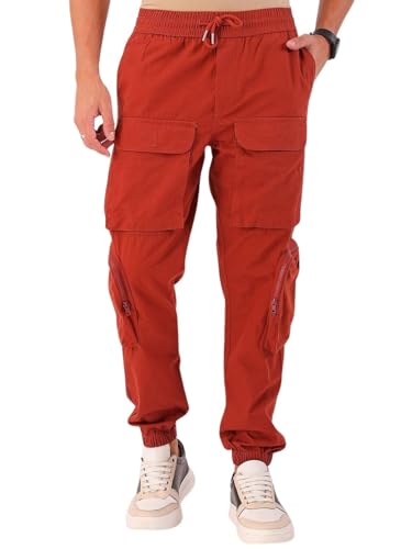 Image of The Indian Garage Co Men Regular Fit Solid Mid-Rise Elasticated Cuffed Cargo Joggers