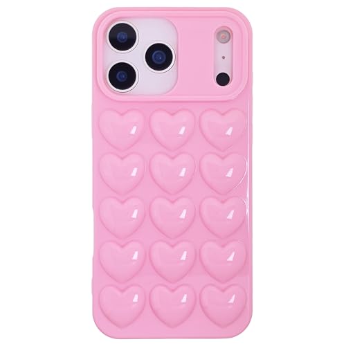 Consejos para Comprar Fundas para Mujer - 5 favoritos. 50 DMaos para iPhone 17 Pro Max Funda para Mujeres, Cubierta de Gel Kawaii de Corazón de Burbujas Pop 3D, Linda y Femenina para iPhone17 Pro Max de 6.9 pulgadas - Rosa