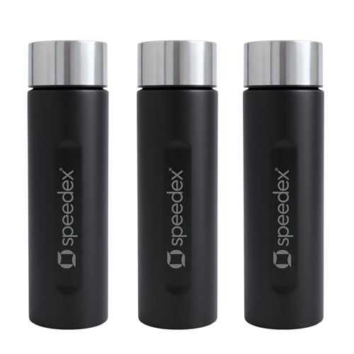 Image of Speedex Black Stainless Steel Water Bottle 1 Litre Set of 3 | Single Wall Water Bottles | BIS Approved Reusable Bottles for Kids & Adults | School, Office, Gym & Travel