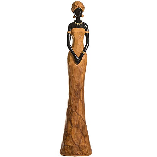 CASA FEBUS - Golden African Woman Sculpture, Maasai Lady Figurine, Statue Decor Collectible Art Piece 4" X 17"