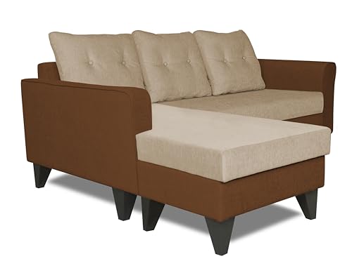 Image of Adorn India Maddox Tufted L Shape 4 Seater Sofa Set LHS (Brown & Beige) (3 Year Warranty)