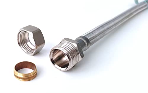 Xcel Home FPM12-COMP-500(X1) FPM1215500COM 2 x 500 mm M12 x 15 mm Kompressions-Monoblock-Wasserhahn-Anschlüsse, Flexibles Rohr, Silber