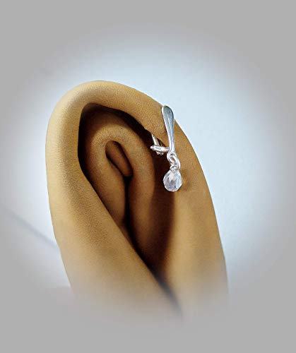 1 Pcs Sterling Silver Faux Piercing With Crystal Handmade #TOP1