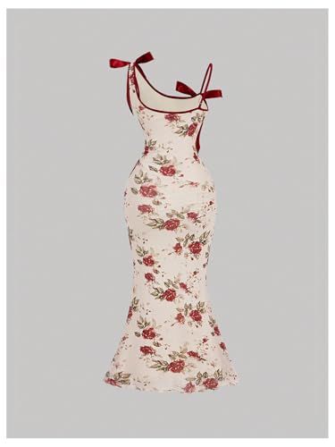 Image of Verdusa Women's Floral Print Wedding Guest Bowknot Bodycon Maxi Dress Sleeveless Summer Dress