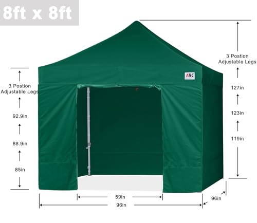 Image of ABCCANOPY Commercial Pop Up Canopy Tent with Sidewalls 8X8,Forest Green