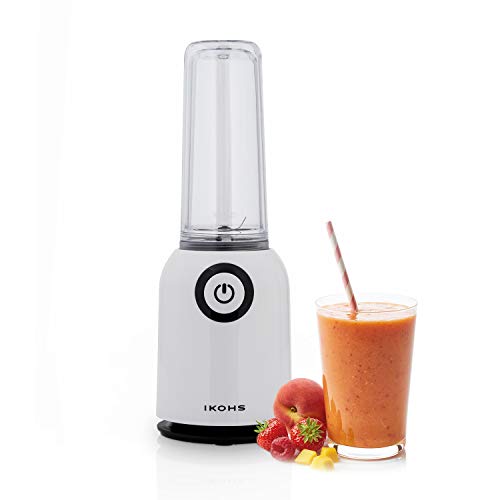 IKOHS Batidora de Vaso OSIT - Batidora de Vaso Individual para Smoothies y Batidos, 250 W, 400 ml, Portátil, Cuchillas de Acero Inoxidable, 230W, Libre de BPA, Diseño Exclusivo (Blanco)