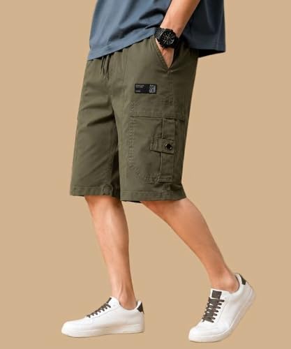 Image of Men's Cotton Twill Cargo Shorts, Regular Fit, Drawstring Waist, Mid Rise, Casual Style, 4 Pockets