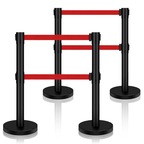 Stanchions with Retractable Belts, 4Pack Crowd Control Barriers
