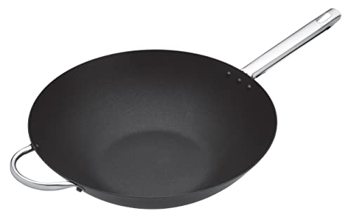 MasterClass Wok Carbon, Antiadhésif, Acier Au Carbone, Poêle Wok De 8 Litres, 35,5 cm (14''), Noir