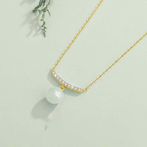 Collier en jade vert véritable et argent doré de haute qualité - 2