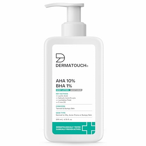 Image of DERMATOUCH AHA 10% BHA 1% Body Lotion For Men and Women | Body lotion For Dry Skin - De-tan, Moisturizing & Bumpy Skin | Suitable For All Skin Types | 200ml