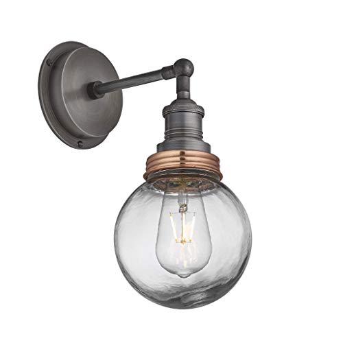 Industville - Brooklyn Outdoor & Bathroom Wall Light - Pewter/Copper - Globe Glass