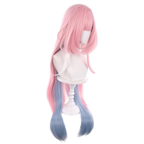 Image of Demiurge Pink Blue Gradient Wigs Women Long Straight Wig with Bangs Layered Haircut Adult Beauty Female Cosplay wig Game Halloween,Christmas,Comic con,Game Show,Party