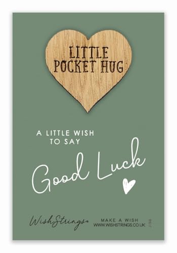 WishStrings “Good Luck” Pocket Hug Keepsake Token | Thoughtful Gift for Exams, New Job, Competitions | Positive Lucky Charm | Inspirational Small Token of Support and Encouragement | Wooden Keepsake