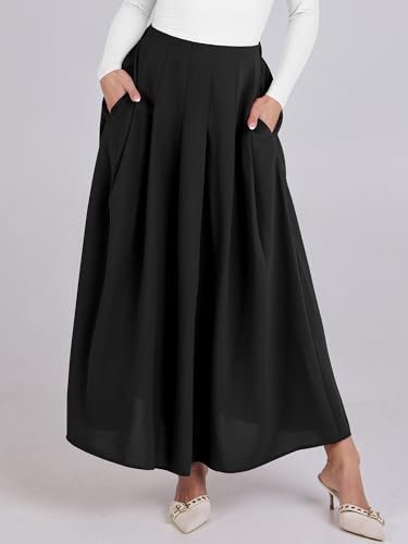 ANRABESS Women A-Line Pleated High Waist Maxi Skirt Full Ankle Length Flowy Swing Elegant Dressy Casual Work Long Skirts - Image 3