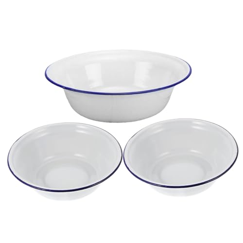 UKCOCO Ciotola Smaltata Vintage 16cm Bianca Profonda in Smalto Sicuro, Ciotola Per Mescolare e Insalatiera Multifunzione, Set Da 3 Pezzi Per Cucina, Picnic e Uso Esterno