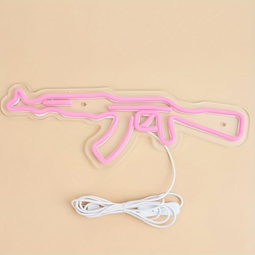 Image of Cusgazy LED Neon Gun Neon Sign, USB Powered Neon Signs Night Light, 3D Wall Art & Game room Bedroom Living Room party Decor lamp for Children Kids Girls Boys (Pink), 14.25x5.31x0.39 inch