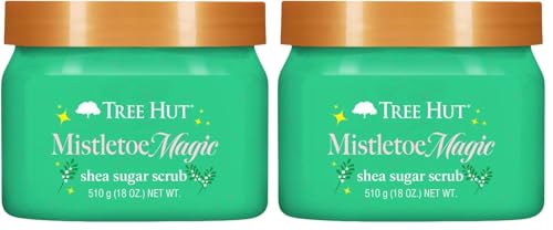 Image of Tree Hut Mistletoe Magic Shea Sugar Scrub, Exfoliating & Hydrating Body Scrub with Shea Butter, Holiday Gift & Stocking Stuffer, 18 oz (Pack of 2)
