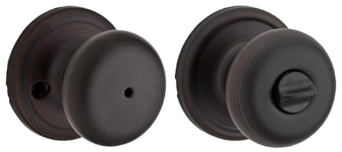 Image of Kwikset Hancock Interior Privacy Doorknob with Lock, Door Handle for Bathroom and Bedroom, Polished Brass Keyless Turn Lock Doorknob