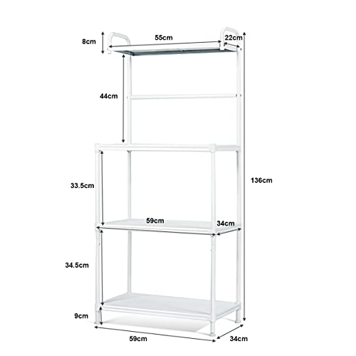 KOMFOTTEU Mensola da Cucina a 4 Livelli in Metallo, con 4 Piedini Antiscivolo, 60 x 34,5 x 136 cm, Supporto per Forno a Microonde, Scaffale Multifunzionale per Cucina e Sala da Pranzo (Bianco) - immagine 4