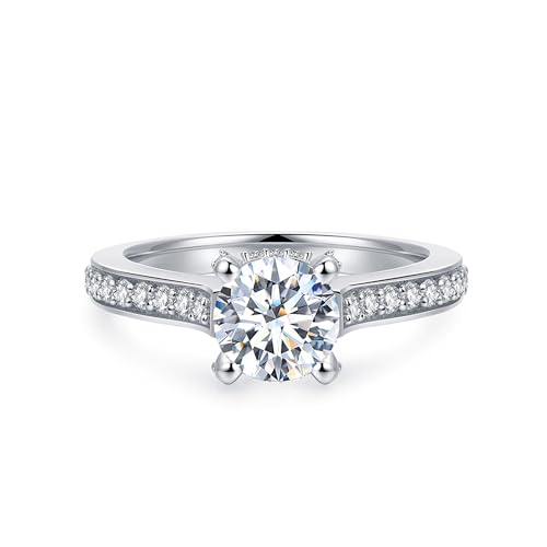 Moissanite Rings 1 Carat Round Brilliant Cut D Color VVS1 Solitaire Moissanite Engagement Rings for Women