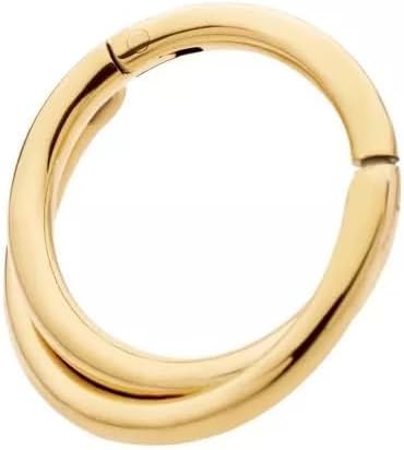 Pierced Owl 24Kt Gold PVD Titanium Double Hoop Criss Cross Hinged Segment Clicker Ring