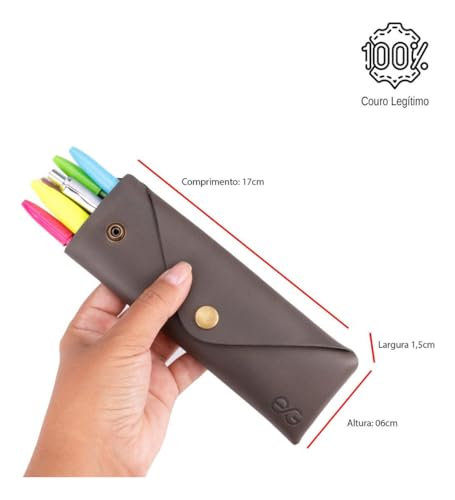 Estojo Escolar Executivo Porta Caneta Lápis Couro Legítimo(Chumbo)