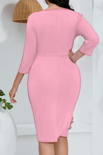 Image of Plus Size Dresses for Curvy Women 3 /4 Sleeve Bodycon Fit Ruffle Midi Pencil Dress