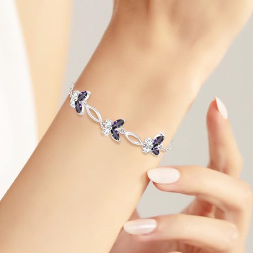 Image of Sterling Silver Butterfly Link Bracelet for Women,Adjustable Charming Dainty Jewelry,Ideal Gift for Mom,Wife and Her