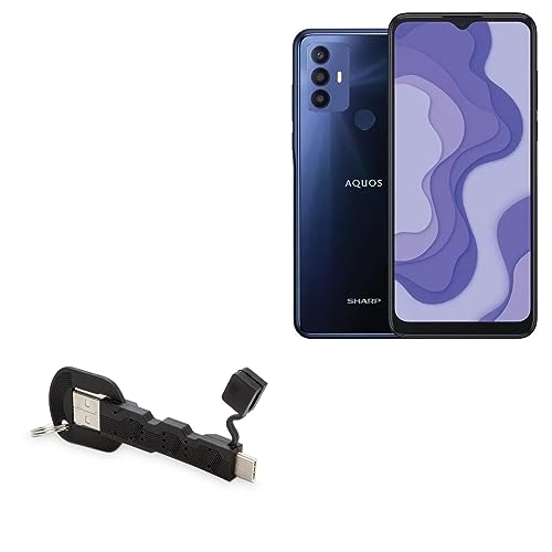 BoxWave Cable Compatible with Sharp Aquos V6 Plus - USB Type-C Keychain Charger, Key Ring USB Type-C to Type-A 8 in USB Cable - Jet Black