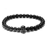 CYLRWSR Pulsera para hombre, piedra natural, calavera gótica, 6 mm, cordón de ónix, 19cm, Piedra, Ágata