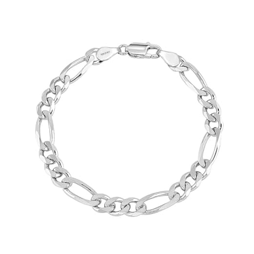 LeCalla 925 Sterling Silver BIS Hallmarked Italian Figaro-Chain Bracelet for Men Boys 8 Inches