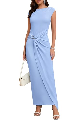 Image of Cocktail Dresses for Women 2026 Summer Formal Bodycon Cap Sleeve Dress Elegant Wedding Guest Party Long Maxi Dress