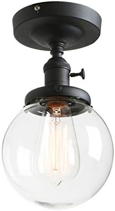 Phansthy Vintage Ceiling Light Fitting with Switch, Modern Clear Glass Flush Mounted Ceiling Lamp E27 Base, Hallway Lighting Fixtures Suitable for Kitchen Loft Cafe Bar (Black)