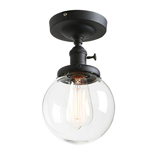 Image of Phansthy Vintage Ceiling Light Fitting with Switch, Modern Clear Glass Flush Mounted Ceiling Lamp E27 Base, Hallway Lighting Fixtures Suitable for Kitchen Loft Cafe Bar (Black)