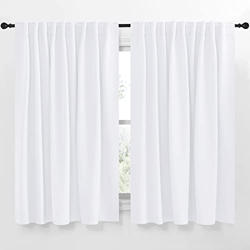 NICETOWN Living Room Curtain Drapes - (White Color) W70 x L63, Set of 2, Window Treatment Drapery Panels for Bedroom White 70"W x 63"L (Pack of 2)