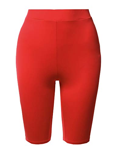Basic Yoga Polyester Mid Thigh High Rise Biker Bermuda Shorts Red M