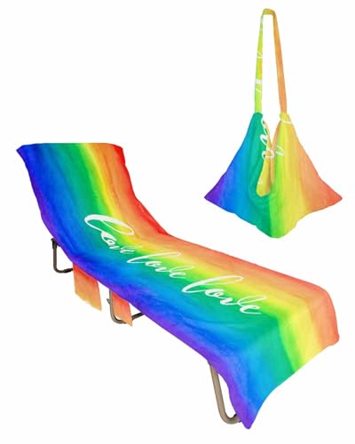 Blue Greeen Orange Beach Chair Towel Covers for Chaise Lounge with Side Pocket, Soft Plush Pool Towels Cover for Patio Sunbathing Outdoor 29''x85'' Colored Gradient Stripes