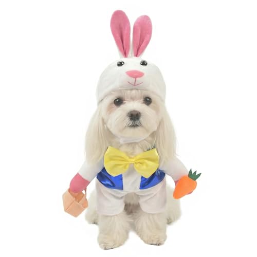 MuYaoPet Easter Bunny Dog Costume 3D Pet Rabbit Hat with Ears Funny Cat Clothes Halloween Eater Party Mascot Outfit for Small Medium Dogs Easter Egg Hunt Photo Props S